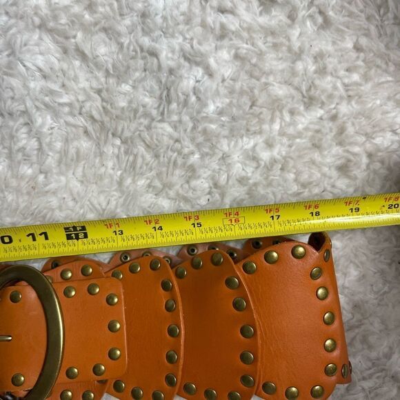 Lake shore Drive leather tan patchwork Belt with brass buckle & studs accents - Picture 7 of 10